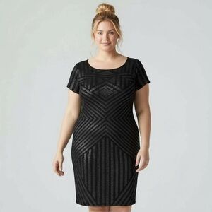 Lane Bryant Holiday Glitter Metallic Women's Mini Dress Size 22/24 Black Gray